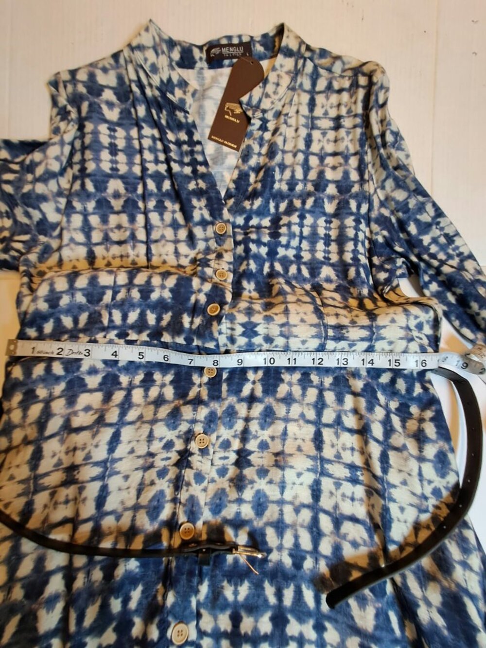 Menglu Tie Dye Shirt Dress Blue White L NWT - Picture 7 of 9